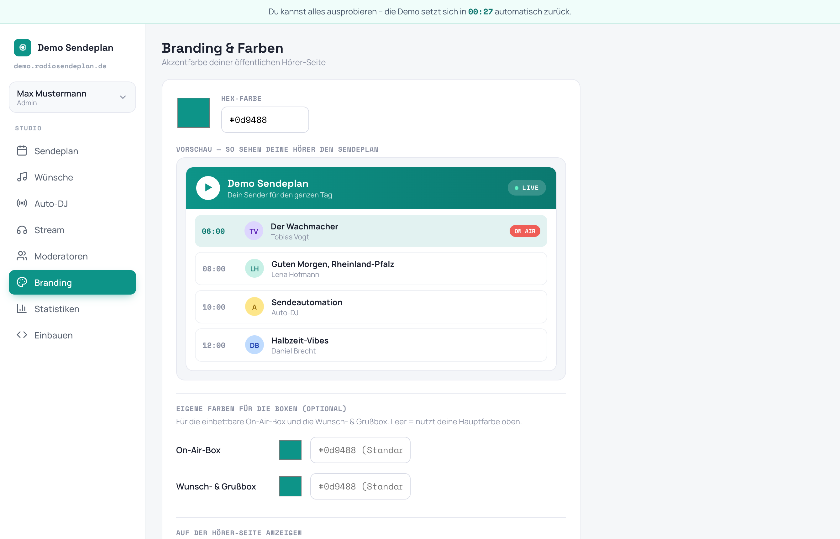 radiosendeplan.de – Studio · Branding & Farben